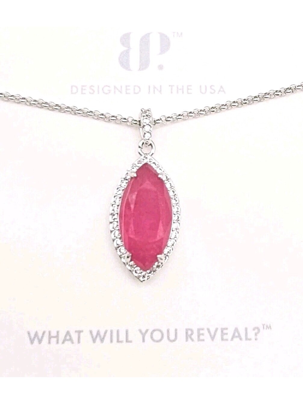 Hot Pink Sapphire Marquise Pendant Necklace Bp "The Football Necklace" Rhodium